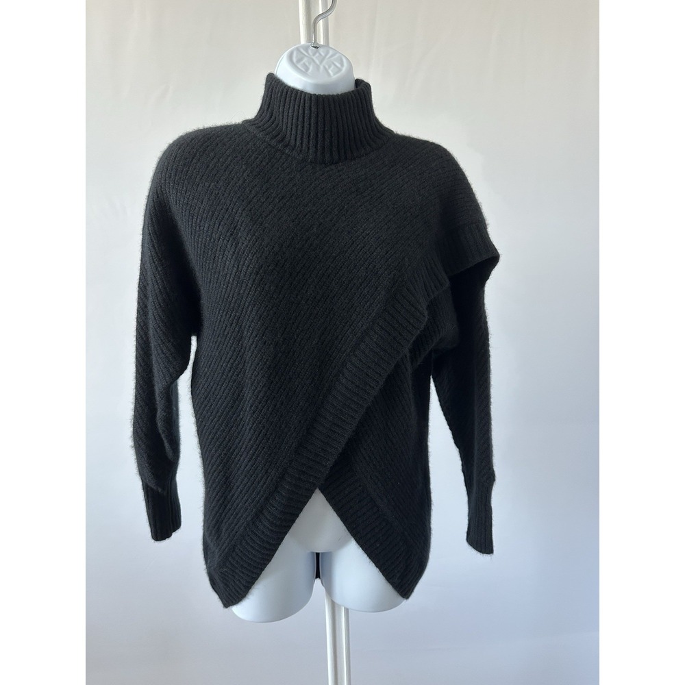 Women's Black 100% Cashmere Turtleneck Sweater with Crisscross Front